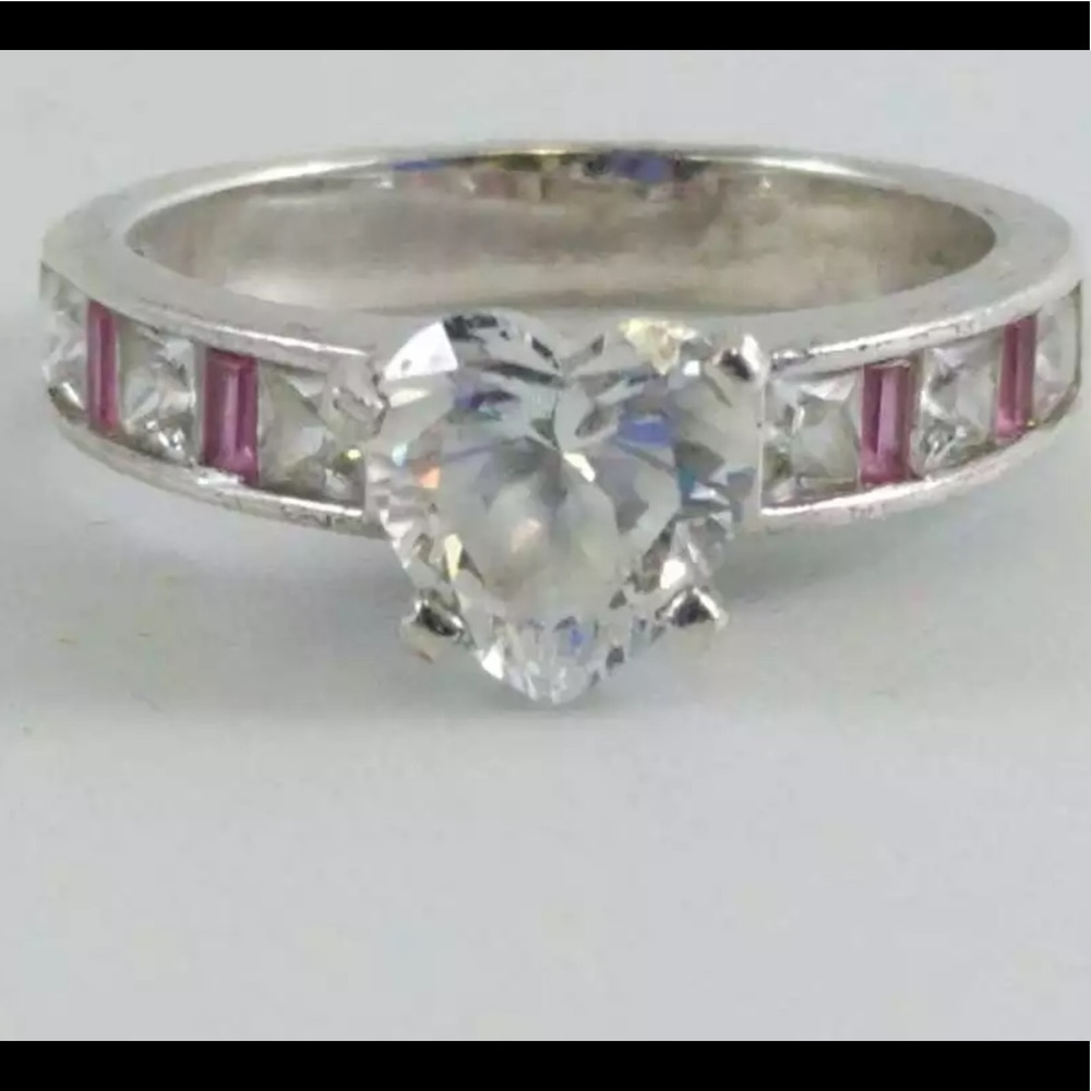 925 Heart Pink Tourmaline Topaz Ring Beautiful 8.5